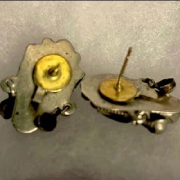 Vintage Taxco 925 Sterling Silver Mexico Tribal Mask Pierced Earrings - Picture 2 of 6